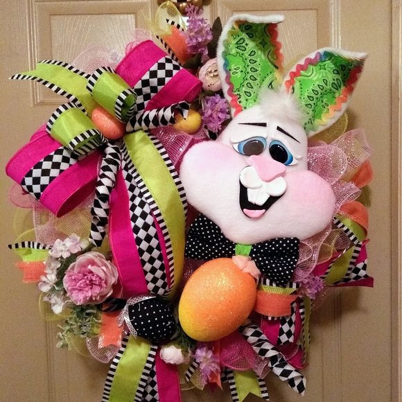 Easter Bunny Wreath, Easter Wreath for Front Door, Spring Wreath for Front Door - Picture 1 of 8